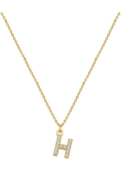 Harf Kolye Taşlı H Harf Gümüş Kolye