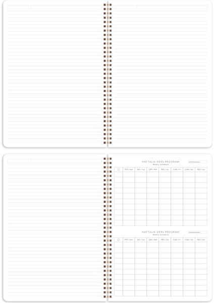 A4 Spiralli Karton Kapak 2’li Set Çizgili Okul Defteri 80 Yaprak, Ders Programlı Aura