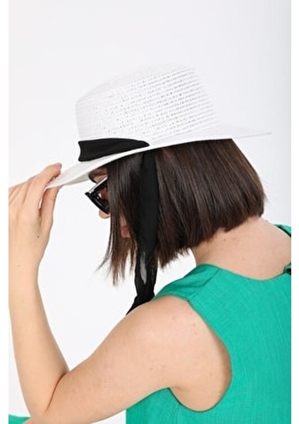 Siyah Kurdeleli Hasır Şapka Kadınlar İçin Zarif Plaj Aksesuarı