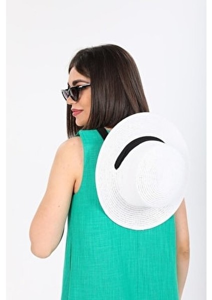 Siyah Kurdeleli Hasır Şapka Kadınlar İçin Zarif Plaj Aksesuarı