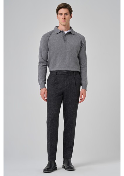Erkek Siyah Polyester Trend Desenli Slim Fit Pantolon modelleri
