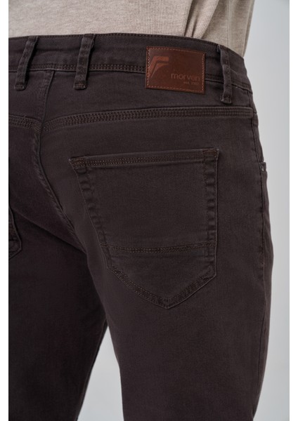 Erkek Kahve Denim 5 Cep Slim Fit Jean Kot Pantolon fırsatları