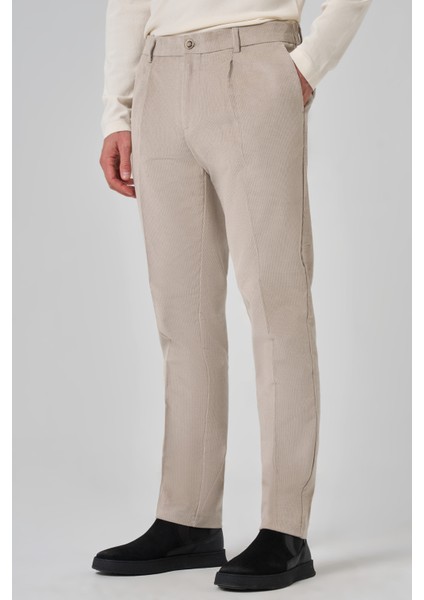 Erkek Taş Pamuk Trend Fitilli Kadife Lastikli Slim Fit Pantolon