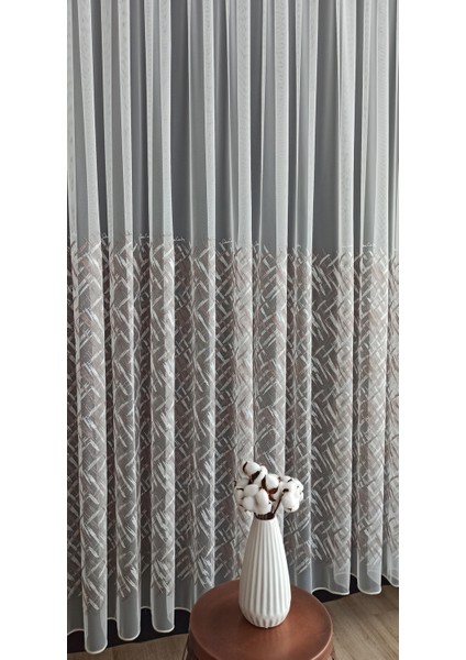 Eteği Nakışlı Grek Zeminli Pileli Kırışmaz Tül Perde modelleri