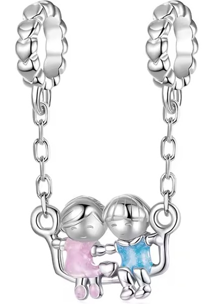 Kadın ve Erkek Salıncak Sallantılı Zincirli Gümüş Charm