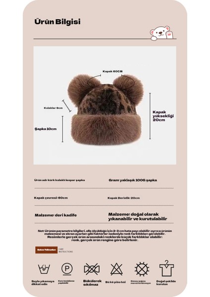 Yapay Kürk Peluş Kulak Koruyuculu Leopar Desenli Küçük Ayı Şekilli Kalınlaştırılmış Rüzgar Geçirmez Isıtıcı Şapka (Yurt Dışından) fiyatları