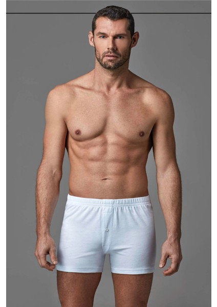 1220 Erkek 2'li %100 Pamuk Penye Boxer-Beyaz