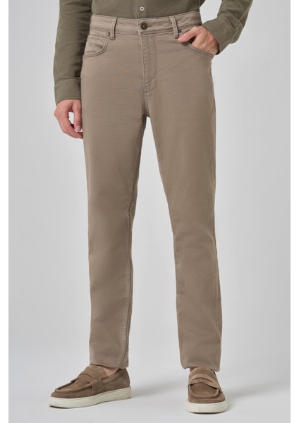 Erkek Bej Denim 5 Cep Dynamic Fit Jean Kot Pantolon