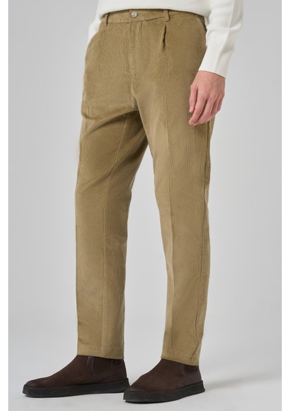 Erkek Bej Pamuk Trend Fitilli Kadife Lastikli Slim Fit Pantolon modelleri