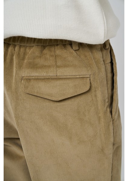 Erkek Bej Pamuk Trend Fitilli Kadife Lastikli Slim Fit Pantolon fırsatları