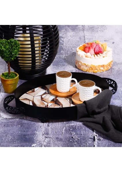 1994-52 Orta Siyah Oval Açık Kahve Tepsi 35 cm