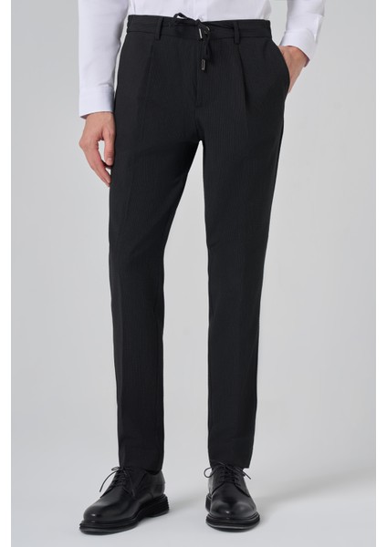 Erkek Siyah Poliviskon Trend Çizgili Slim Fit Jogger Pantolon fiyatları
