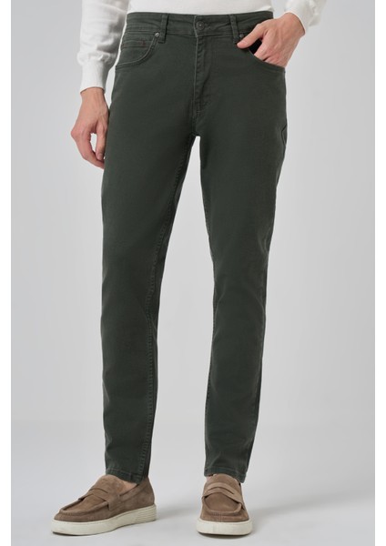 Erkek Haki Denim 5 Cep Slim Fit Jean Kot Pantolon