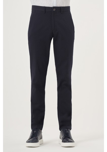 Erkek Lacivert Yazlık Pamuk Yan Cep Slim Fit Chino Pantolon