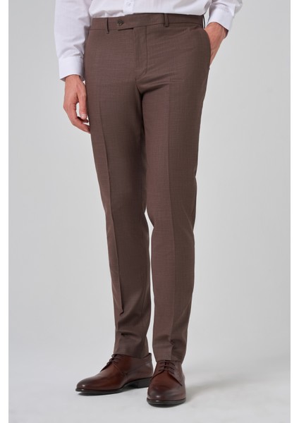 Erkek Kahve Klasik Slim Fit Dar Kesim Pantolon