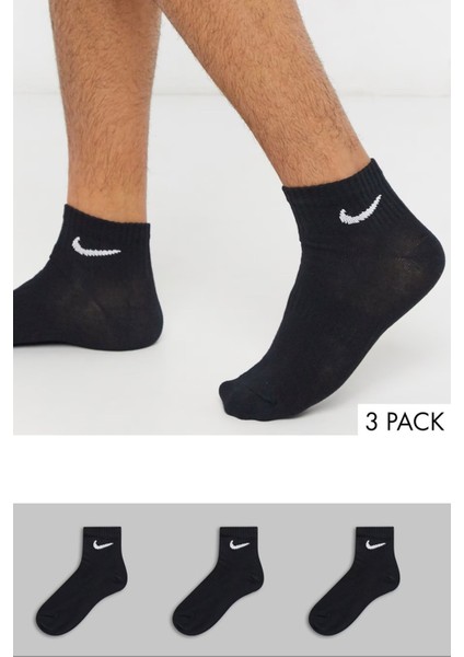 Dri Fit Everyday Cotton Cushioned Ankle Scok Unisex 3lü Çorap Siyah