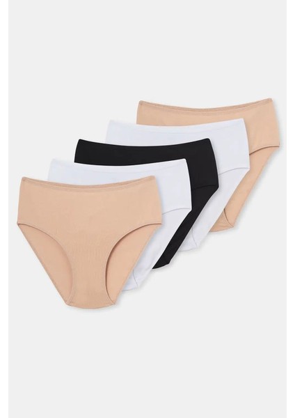 5104KC Kadın 5'li Yüksek Bel Slip Külot-Siyah&beyaz&ten