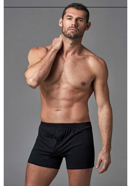 1220 Erkek 2'li %100 Pamuk Penye Boxer-Siyah