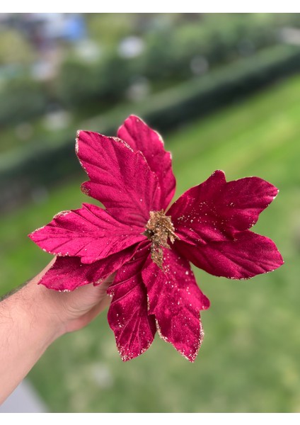 Yılbaşı Çam Ağacı Süsü Çam Ağacı Çiçeği Ata Çiçeği Kırmızı Bordo 20 cm Çap 20 cm Yükseklik