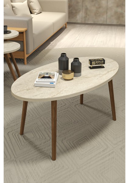 Orta Sehpa ve 3 Lü Zigon Sehpa Torna Elips Traverten modelleri