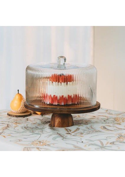 Strıpe Ayaklı Oval Cam Kek Fanusu 33X27CM