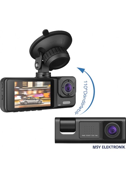 Üç Kameralı Wi-Fi Araç Içi Güvenlik Kamerası | G-Sensor | 1080P Hd | Gece Görüşlü