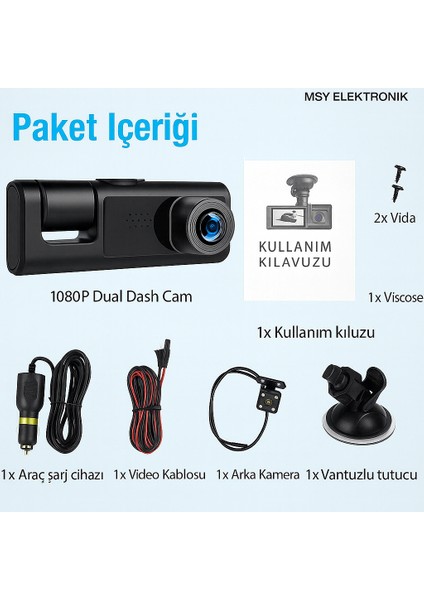 Üç Kameralı Wi-Fi Araç Içi Güvenlik Kamerası | G-Sensor | 1080P Hd | Gece Görüşlü modelleri