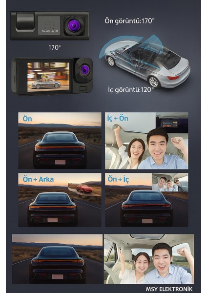 Üç Kameralı Wi-Fi Araç Içi Güvenlik Kamerası | G-Sensor | 1080P Hd | Gece Görüşlü fırsatları