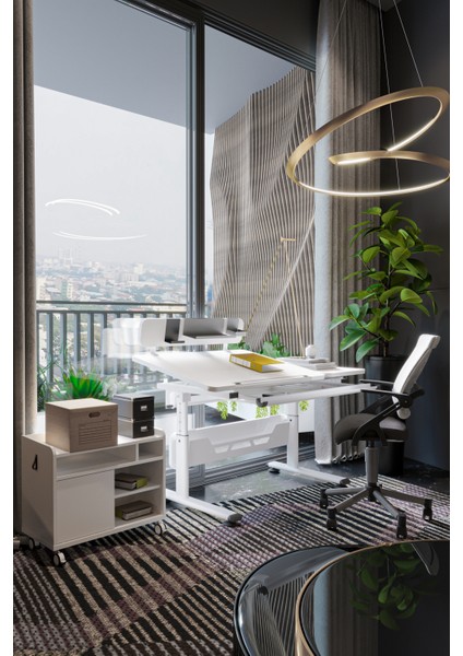 Vega Delüx Plus Yükseklik Ayarlı Çalışma Masası, Ofis Çalışma Sandalyesi, Keson