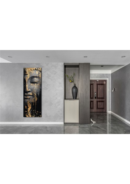 Altın Detaylı Buddha Panoramik Kanvas Tablo - Dikey Siyah Altın Dekoratif Duvar Tablosu, Modern Ev ve Ofis Dekoru modelleri