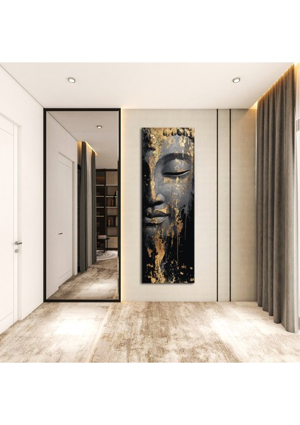 Altın Detaylı Buddha Panoramik Kanvas Tablo - Dikey Siyah Altın Dekoratif Duvar Tablosu, Modern Ev ve Ofis Dekoru indirimleri