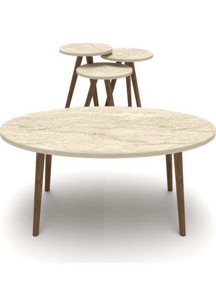 Orta Sehpa ve 3 Lü Zigon Sehpa Torna Elips Traverten