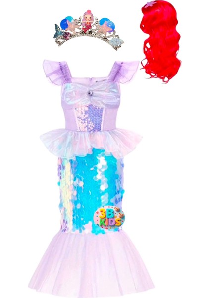 Deniz Kızı Peruklu Çocuk Kostüm ve Taç