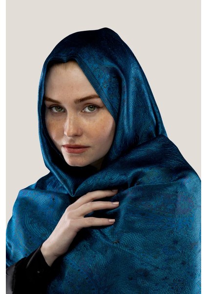 Mare Lacivert Ipek Şal