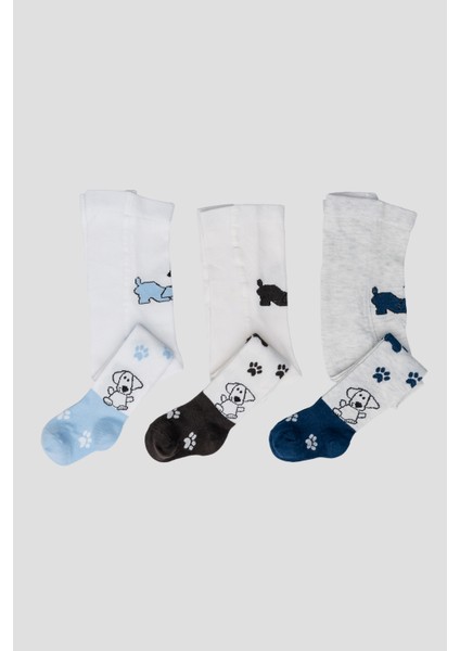 3 Adet Sevimli Köpekçik Desenli Pamuklu Erkek Çocuk ve Bebek Külotlu Çorabı