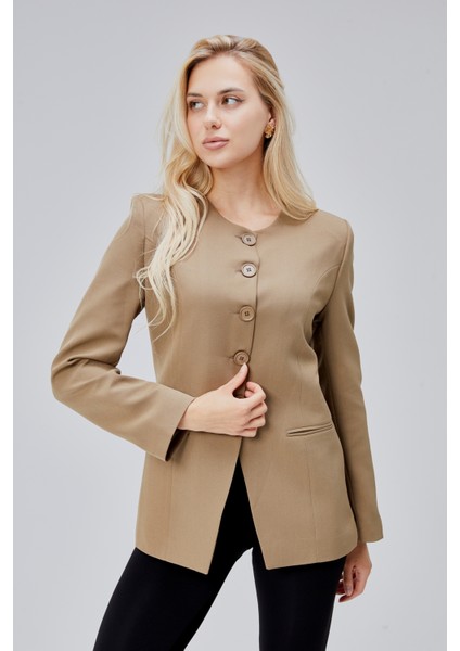 Koyu Haki Bisiklet Yaka Regular Dokuma Ceket