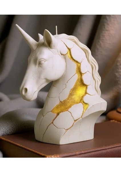 Altın Sızan Tek Boynuzlu Unicorn At Mum Dekoratif El Yapımı Tasarım Mum 11 cm modelleri