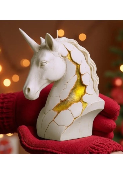 Altın Sızan Tek Boynuzlu Unicorn At Mum Dekoratif El Yapımı Tasarım Mum 11 cm fırsatları