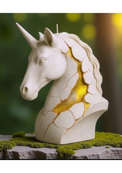 Altın Sızan Tek Boynuzlu Unicorn At Mum Dekoratif El Yapımı Tasarım Mum 11 cm indirimleri
