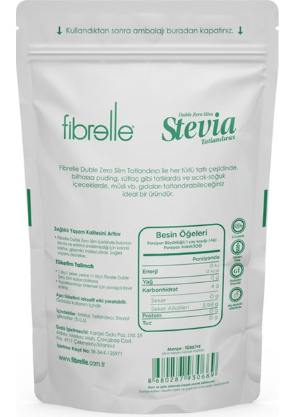 Duble Zero Slim Stevialı Tatlandırıcı 400 gr fiyatları
