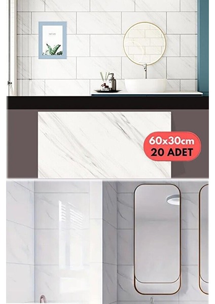 20 Parça Beyaz Seramik Fayans Mermer Duvar Kendinden Yapışkanlı Ev Dekorasyonu Banyo Yalıtım Zemin