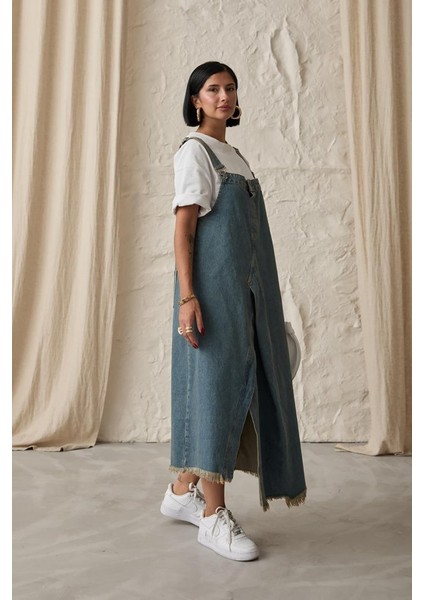 Mavi Askılı Düğmeli Kot Elbise fiyatları