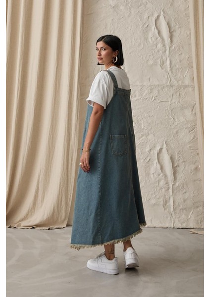 Mavi Askılı Düğmeli Kot Elbise fırsatları