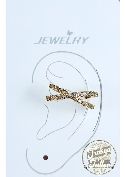 Altın Renk Zirkon Taşlı Sıkıştırmalı 2'li Kıkırdak Küpe Earcuff fiyatları
