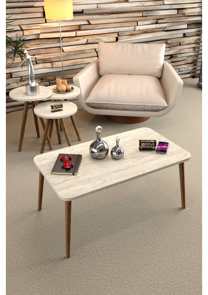 Zigon Sehpa ve Orta Sehpa Kr Torna Traverten 4 Lü Set