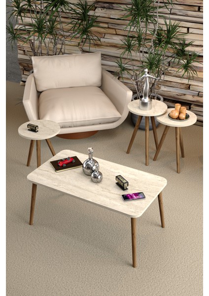 Zigon Sehpa ve Orta Sehpa Kr Torna Traverten 4 Lü Set indirimleri