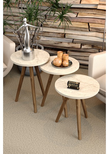 Zigon Sehpa ve Orta Sehpa Kr Torna Traverten 4 Lü Set