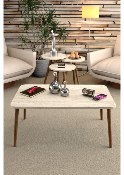 Zigon Sehpa ve Orta Sehpa Kr Torna Traverten 4 Lü Set