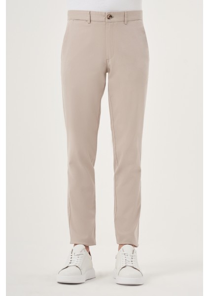 Erkek Bej Yazlık Pamuk Yan Cep Slim Fit Chino Pantolon