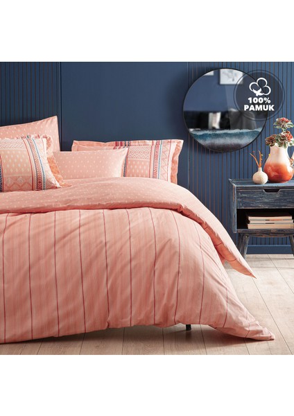 Bedding Pamena Ranforce Çift Kişilik Nevresim Takımı - Somon